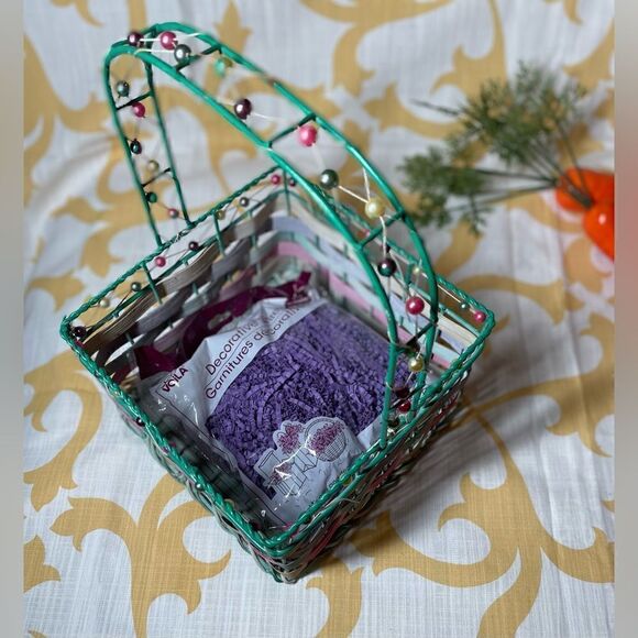 Purple Multicolor Square Woven Basket Beaded Border Details BONUS Purple Decor S - Picture 2 of 7